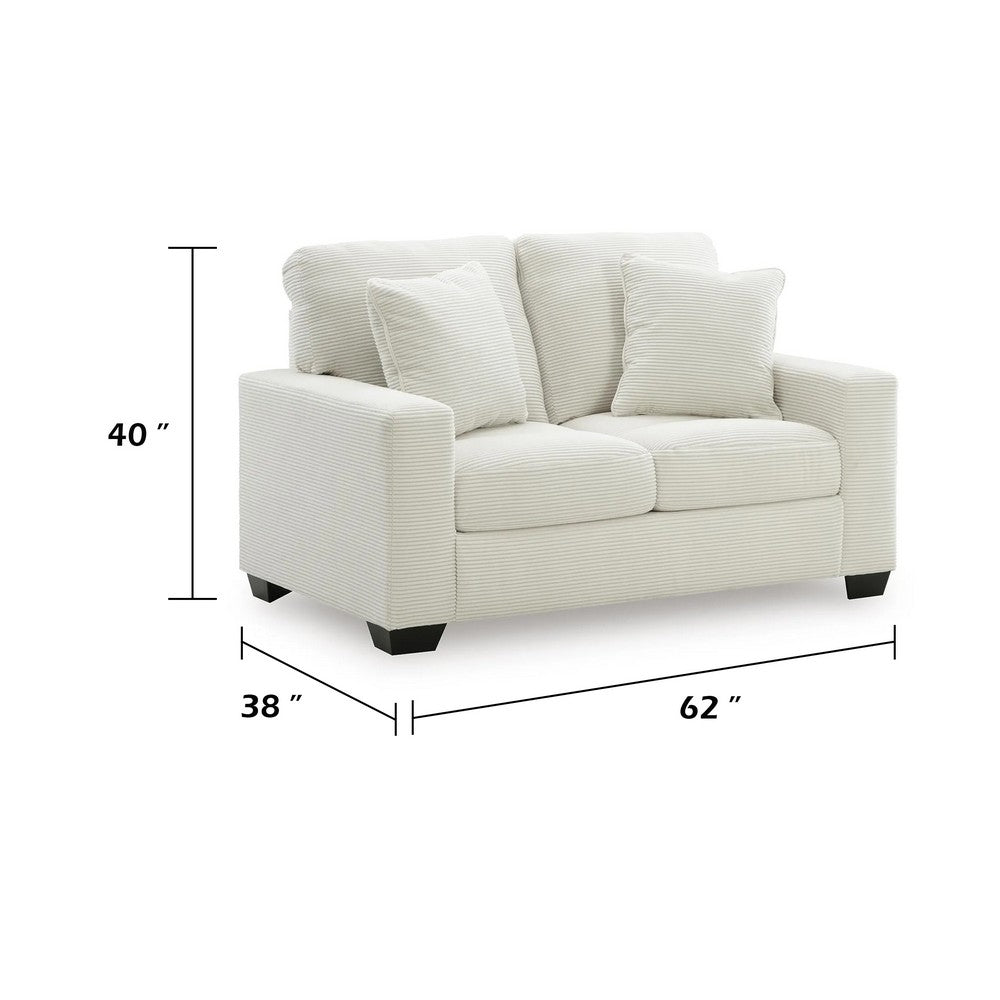 Gesi Loveseat w 2 Pillows | Track Arms | Foam Fill Ivory Corduroy 62"