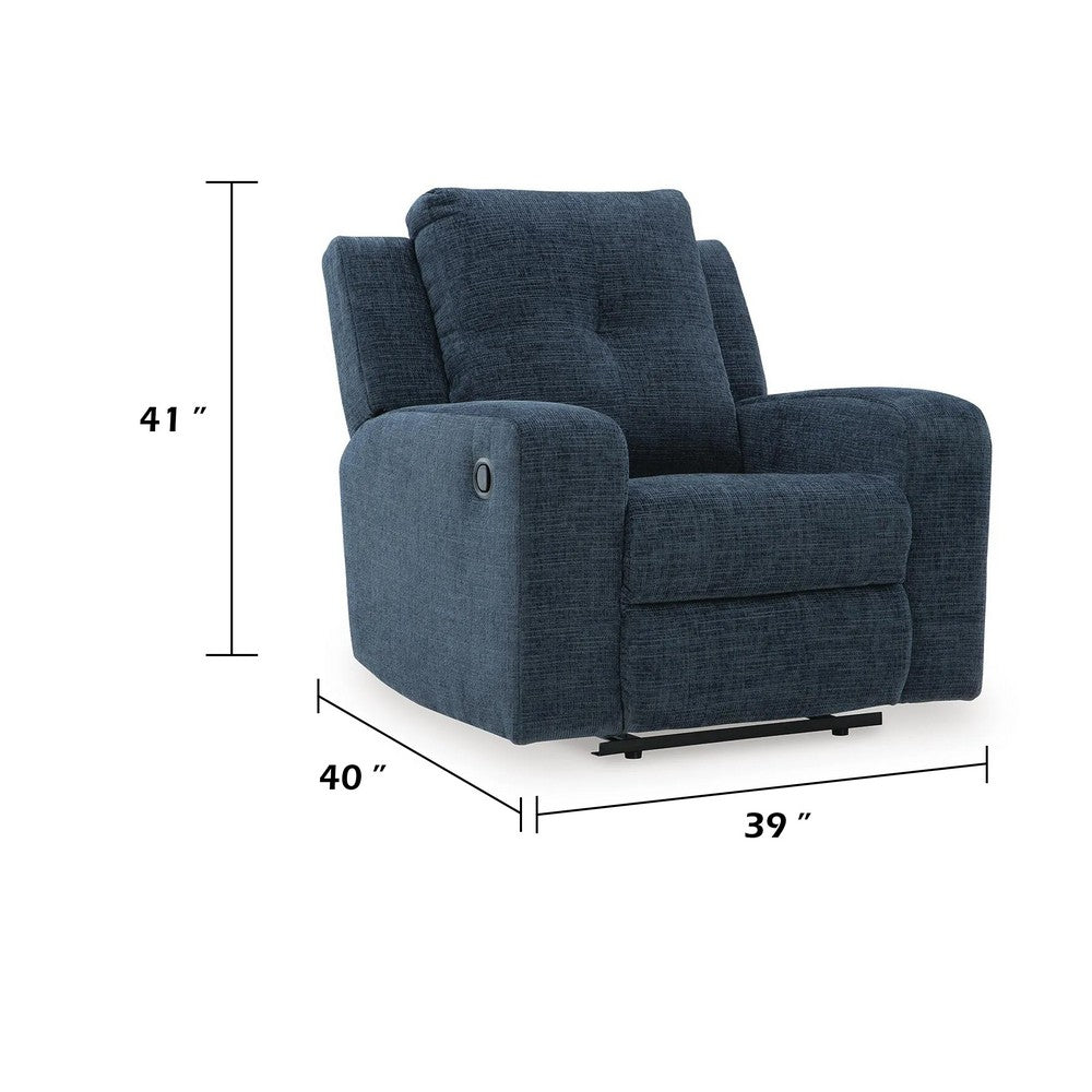 Daso Zero Wall Recliner Chair | Manual Pull Tab | Ink Blue Polyester