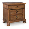 Rowy Oversized Nightst& for Bedroom | USB Ports | 3 Drawers | Medium Brown