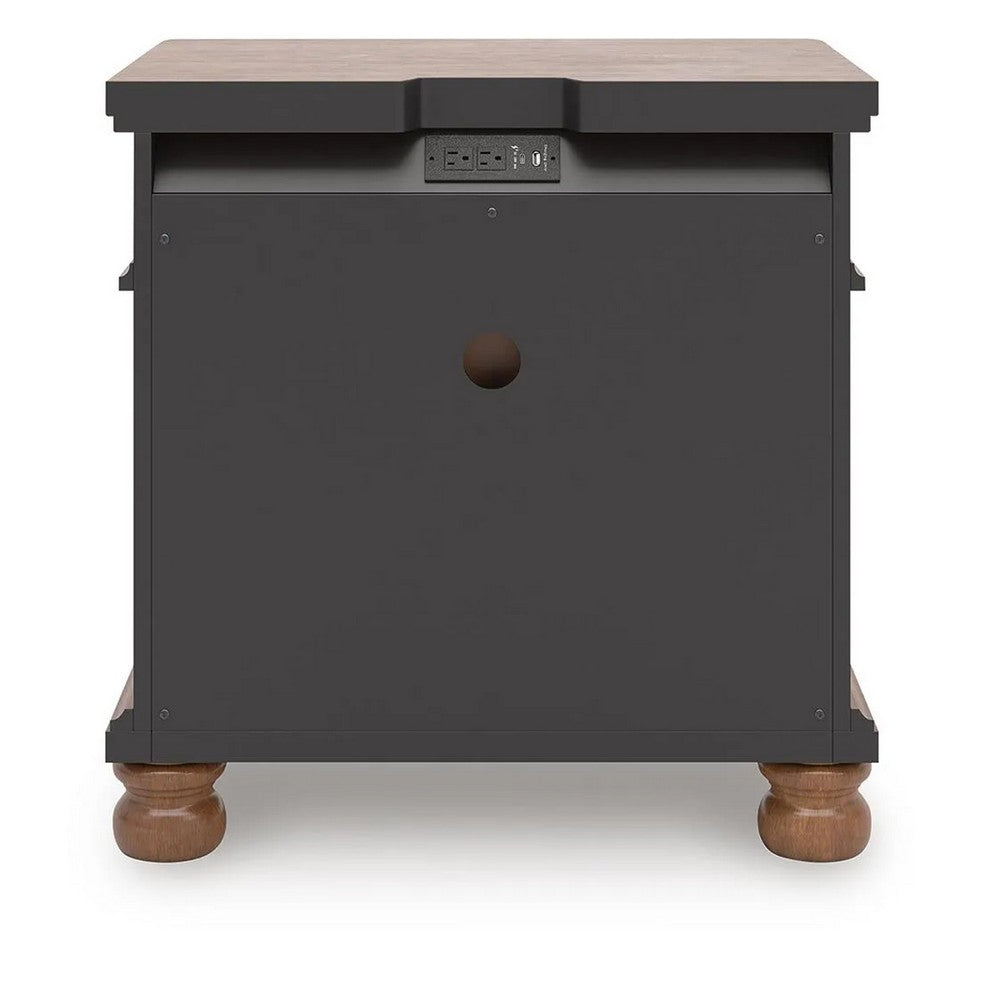 Rowy Oversized Nightst& for Bedroom | USB Ports | 3 Drawers | Medium Brown