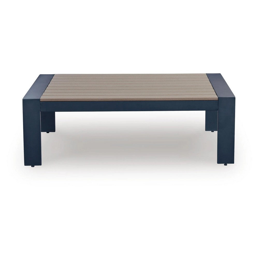 Eina Outdoor Cocktail Table | 48" Slatted Top | Navy Blue & Driftwood