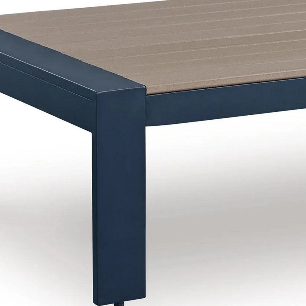 Eina Outdoor Cocktail Table | 48" Slatted Top | Navy Blue & Driftwood