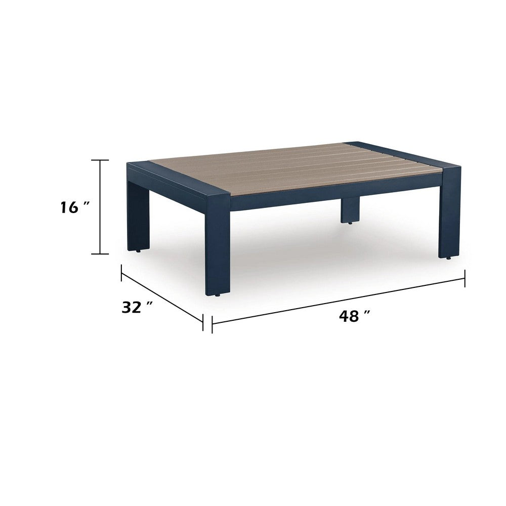 Eina Outdoor Cocktail Table | 48" Slatted Top | Navy Blue & Driftwood