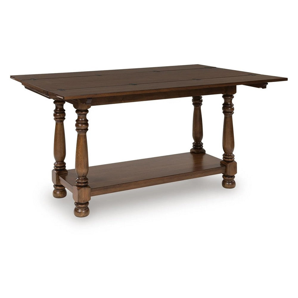 Beca Sofa Console Table | 60" Hinged Flip Top | Lower Shelf | Brown
