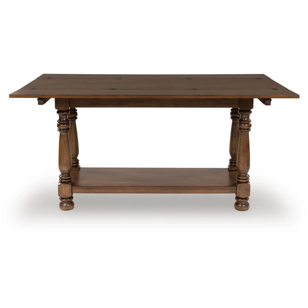 Beca Sofa Console Table | 60" Hinged Flip Top | Lower Shelf | Brown