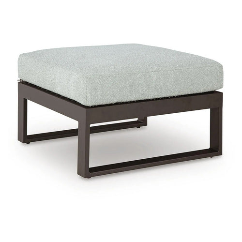 Leca Outdoor Ottoman with Gray Cushion | Black Aluminum Frame | 28"