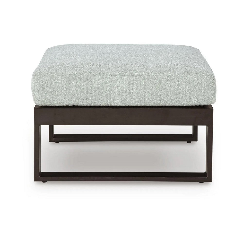 Leca Outdoor Ottoman with Gray Cushion | Black Aluminum Frame | 28"