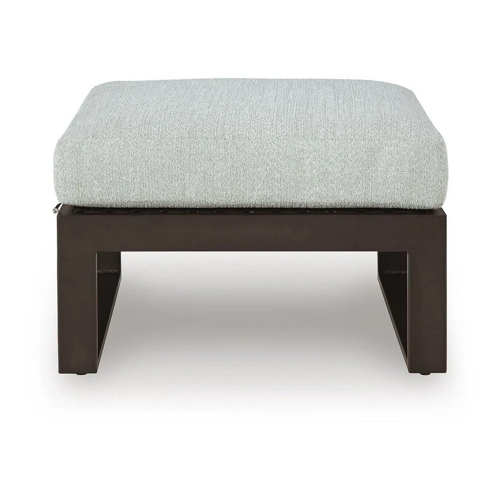 Leca Outdoor Ottoman with Gray Cushion | Black Aluminum Frame | 28"