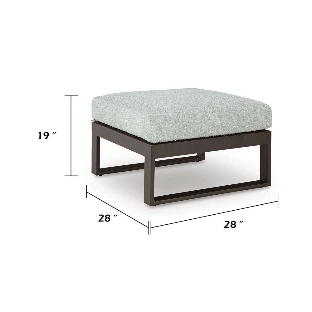 Leca Outdoor Ottoman with Gray Cushion | Black Aluminum Frame | 28"