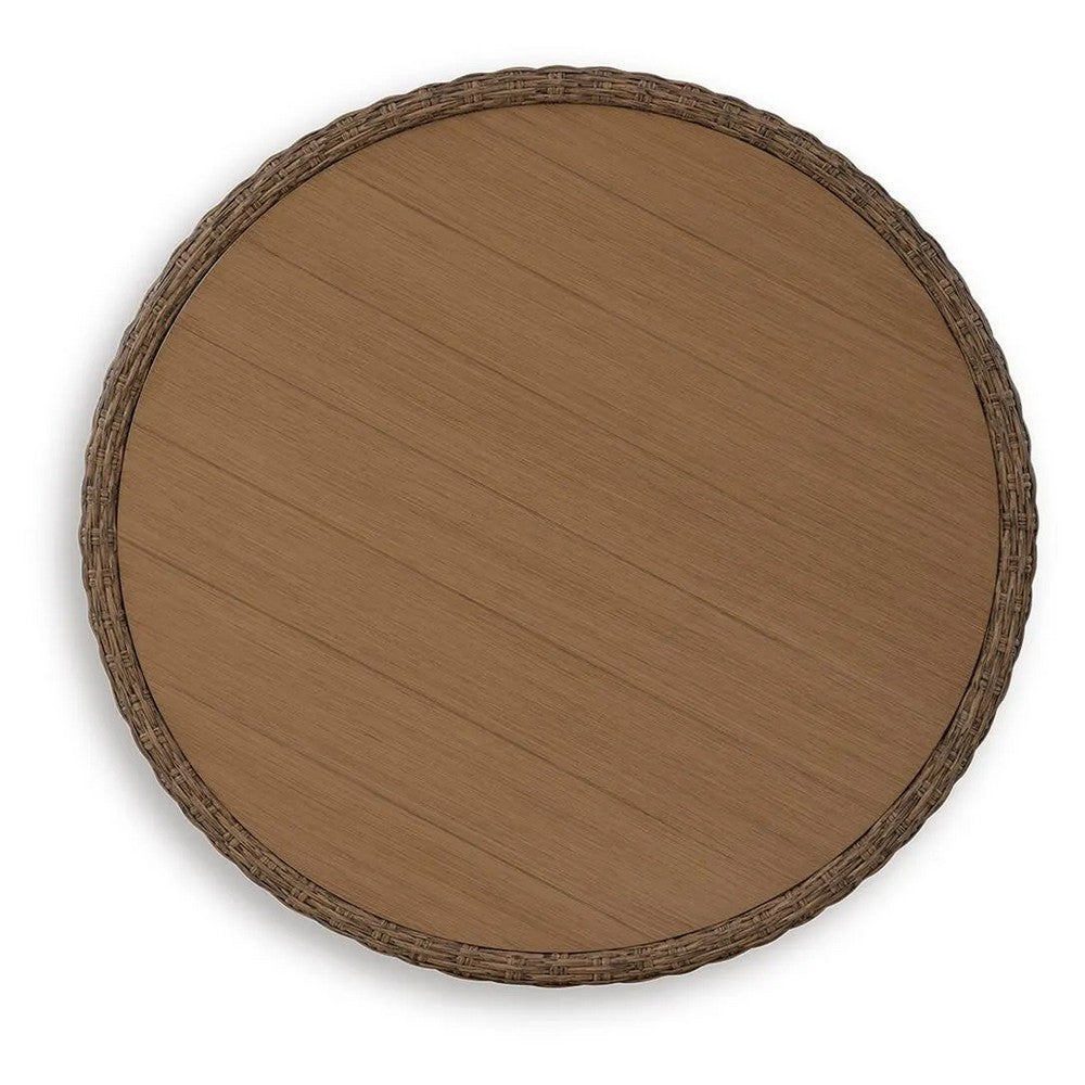 Dyan Outdoor Coffee Table | 36" Round Drum | Brown Beige Woven Wicker