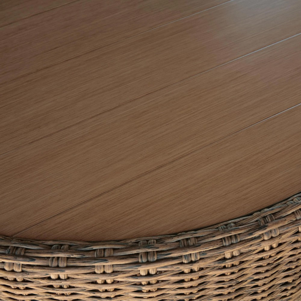 Dyan Outdoor Coffee Table | 36" Round Drum | Brown Beige Woven Wicker