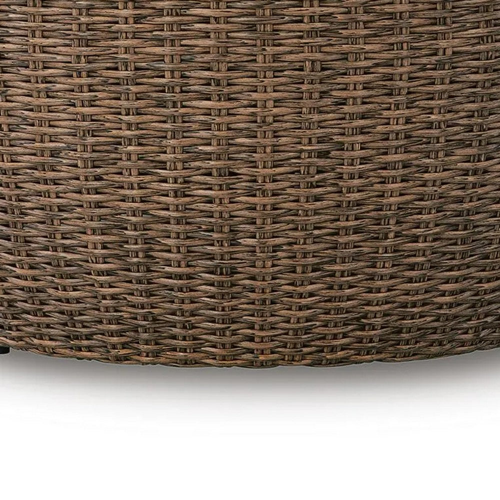 Dyan Outdoor Coffee Table | 36" Round Drum | Brown Beige Woven Wicker