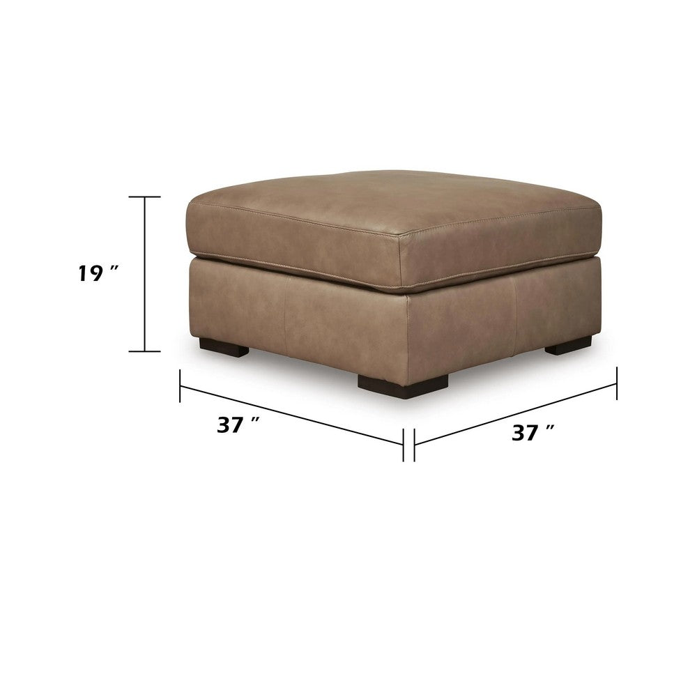 Vyas Oversized Square Ottoman | Sahara Brown Top Grain Leather | 37x37