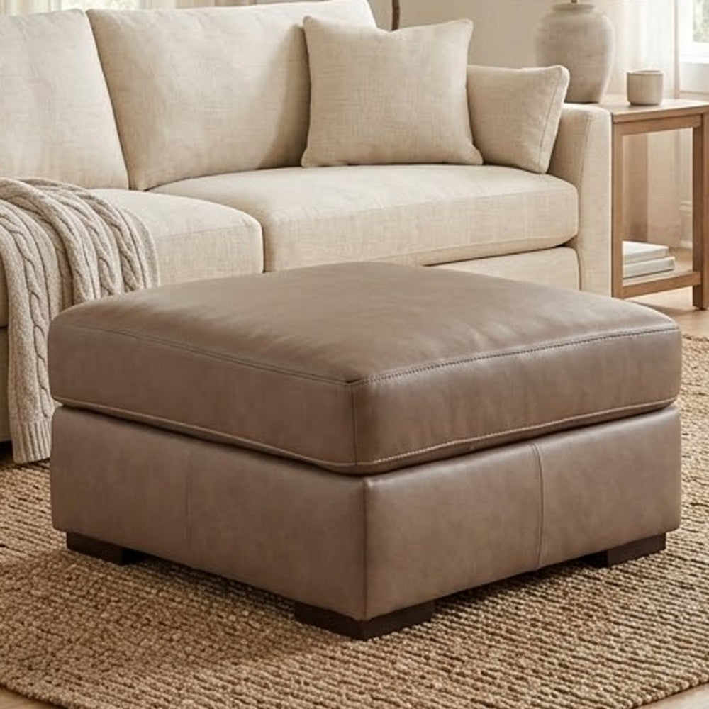 Vyas Oversized Square Ottoman | Sahara Brown Top Grain Leather | 37x37