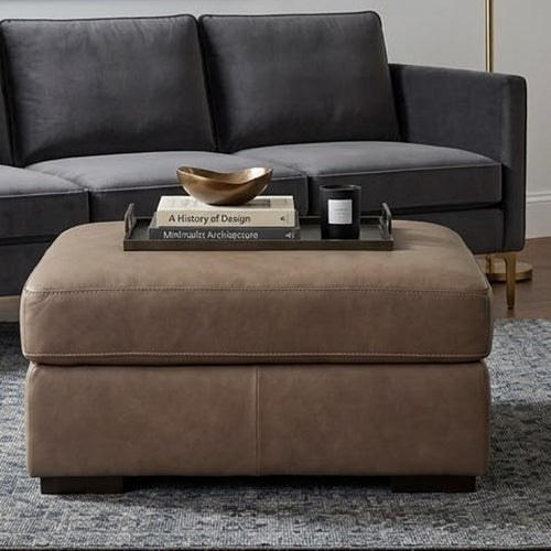 Vyas Oversized Square Ottoman | Sahara Brown Top Grain Leather | 37x37
