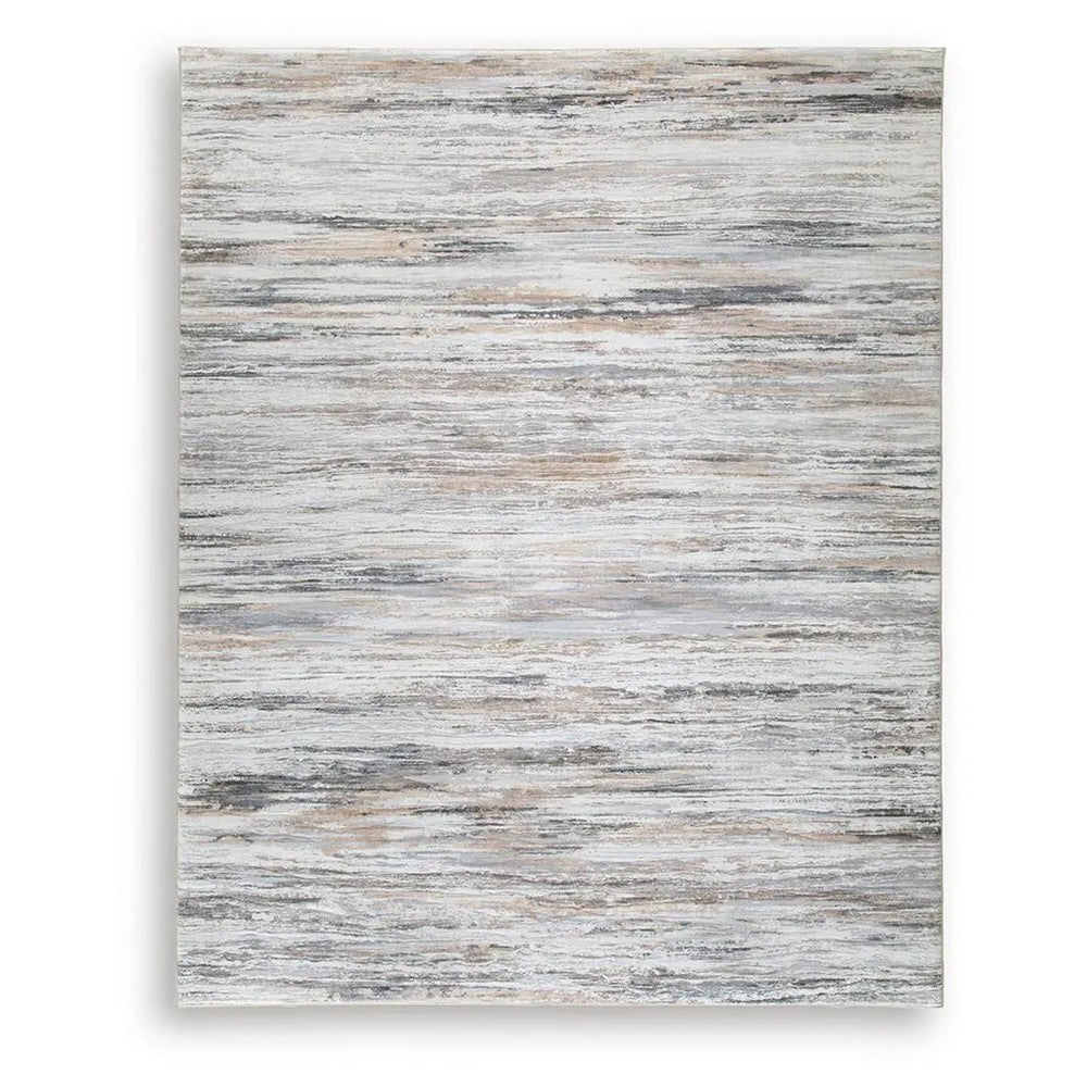 Myas 8 x 10 Large Area Rug | Memory Foam Pad | Abstract Gray Brown Faux Fur
