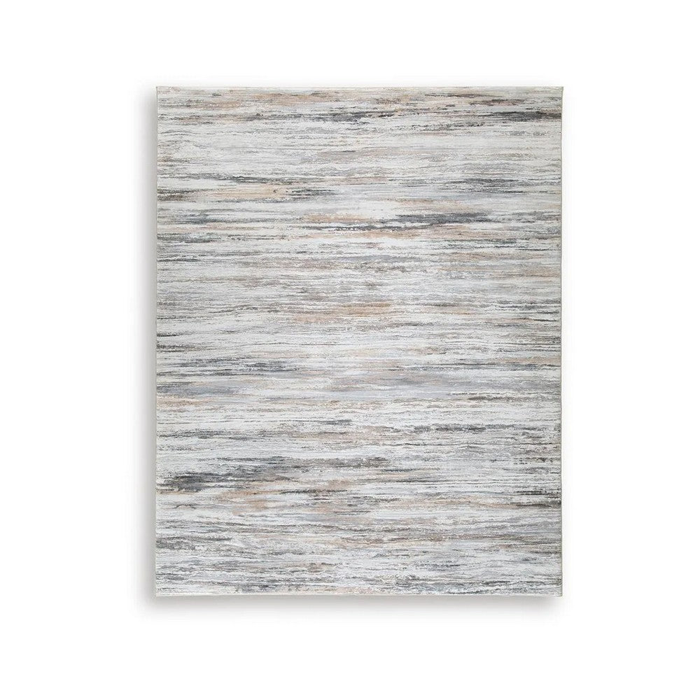 Myas 8 x 10 Large Area Rug | Memory Foam Pad | Abstract Gray Brown Faux Fur