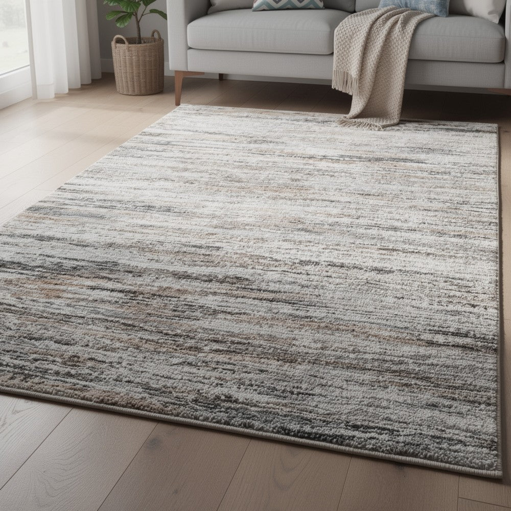 Myas 8 x 10 Large Area Rug | Memory Foam Pad | Abstract Gray Brown Faux Fur