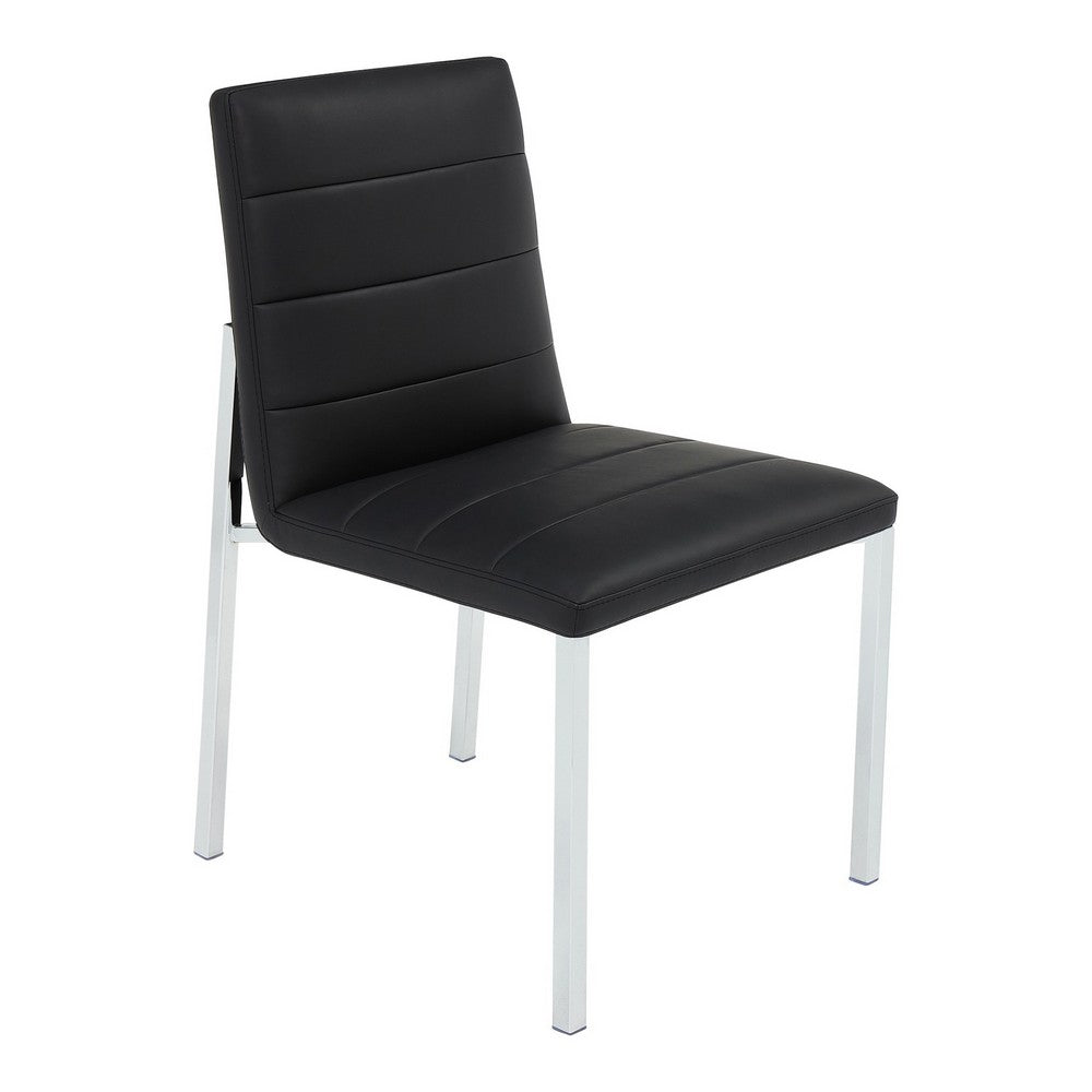 Eun Dining Side Chair | Foam Fill | Channeled Black Faux Leather | Chrome