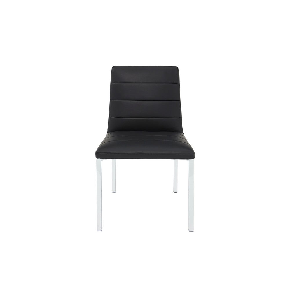 Eun Dining Side Chair | Foam Fill | Channeled Black Faux Leather | Chrome