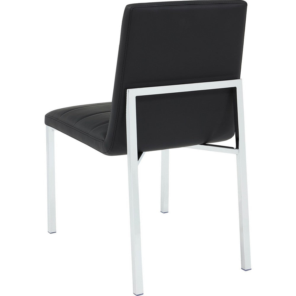Eun Dining Side Chair | Foam Fill | Channeled Black Faux Leather | Chrome