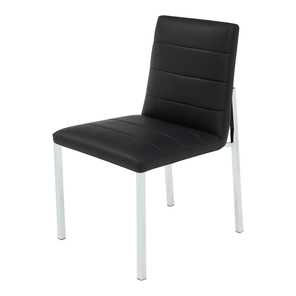 Eun Dining Side Chair | Foam Fill | Channeled Black Faux Leather | Chrome