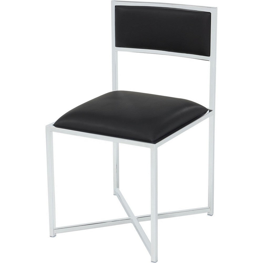 Eun Dining Side Chair | X-Cross Base | Chrome Frame | Black Faux Leather