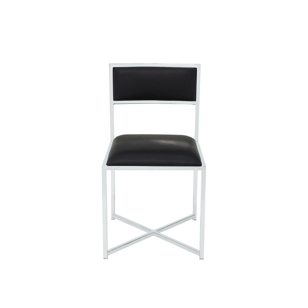Eun Dining Side Chair | X-Cross Base | Chrome Frame | Black Faux Leather