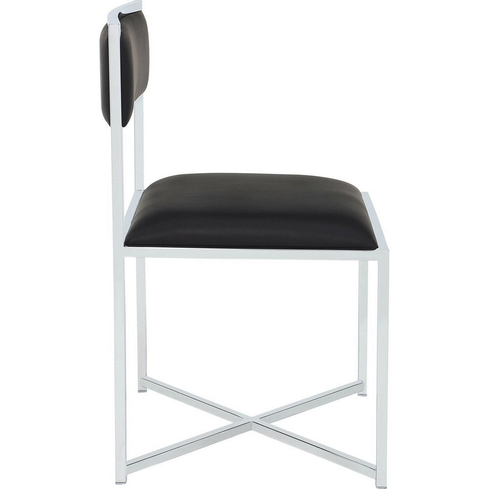 Eun Dining Side Chair | X-Cross Base | Chrome Frame | Black Faux Leather