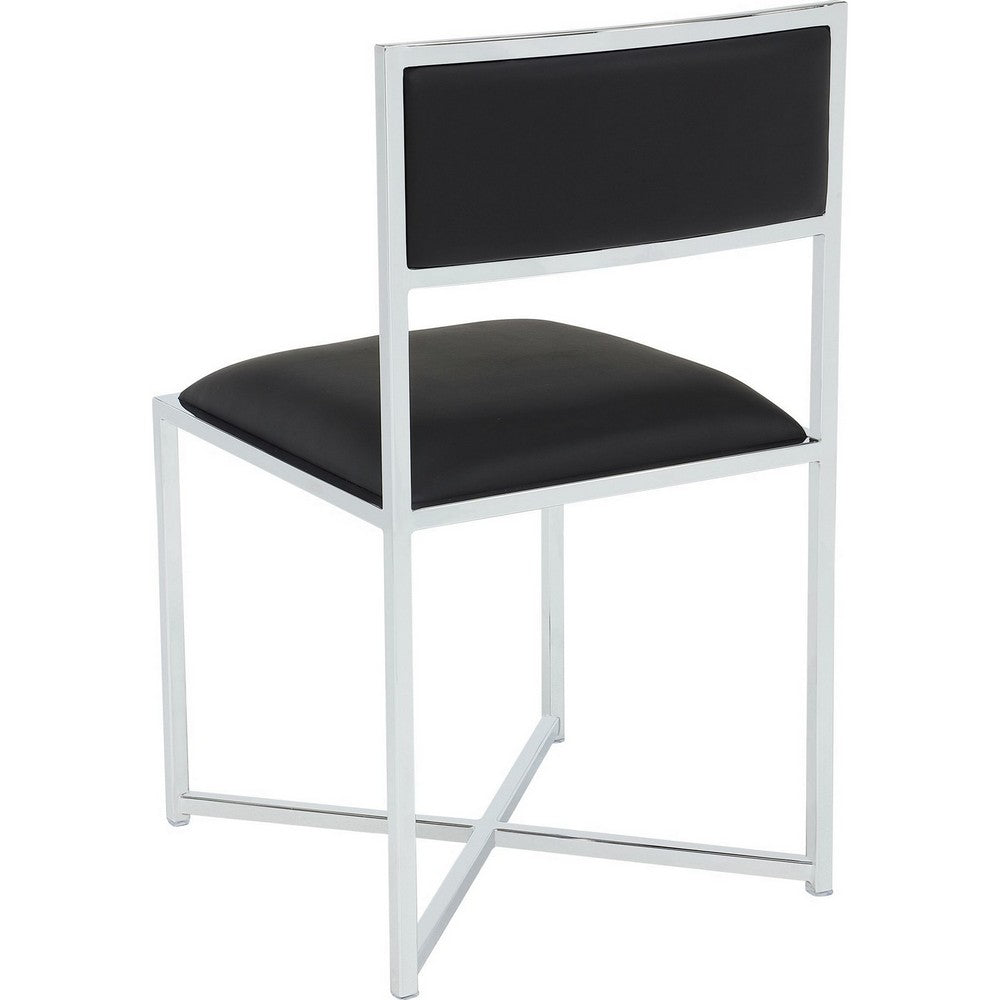 Eun Dining Side Chair | X-Cross Base | Chrome Frame | Black Faux Leather