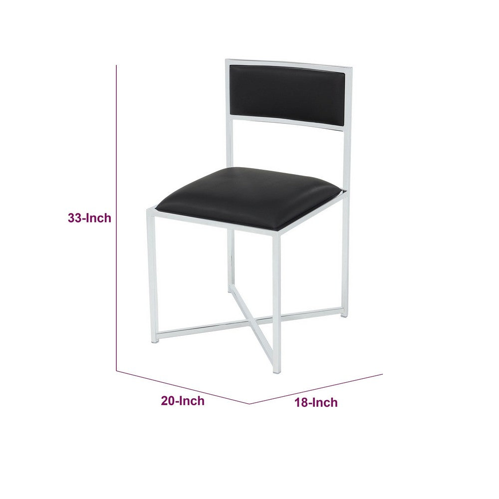 Eun Dining Side Chair | X-Cross Base | Chrome Frame | Black Faux Leather