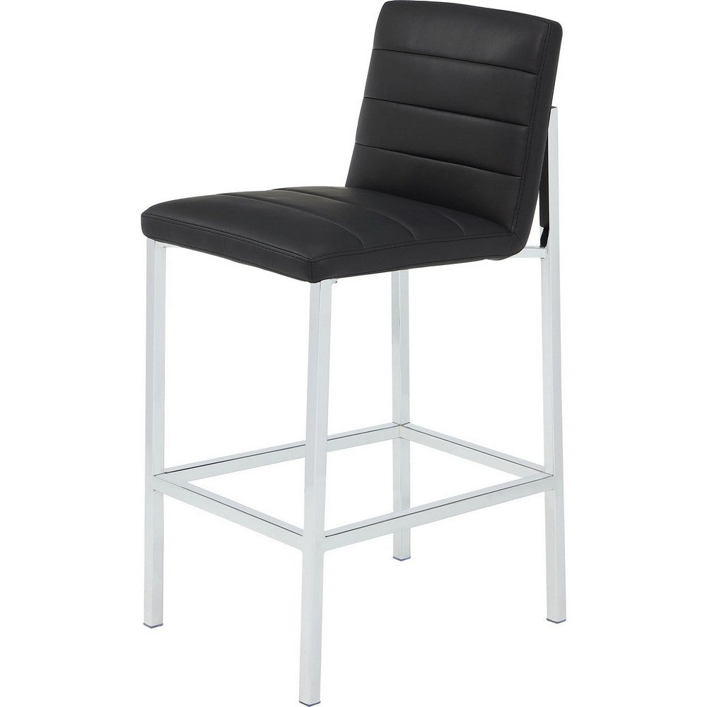 Eun Barstool Chair | Chrome Steel Legs | Channeled Black Faux Leather