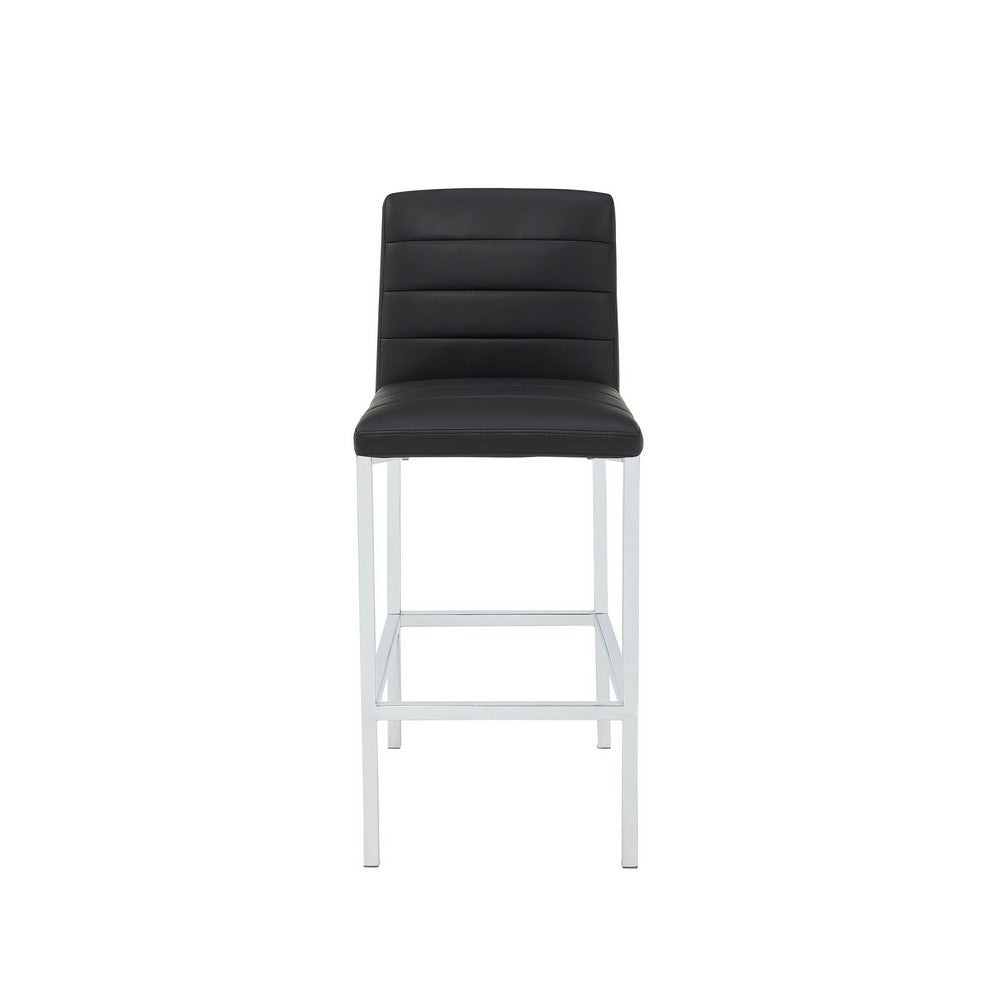 Eun Barstool Chair | Chrome Steel Legs | Channeled Black Faux Leather