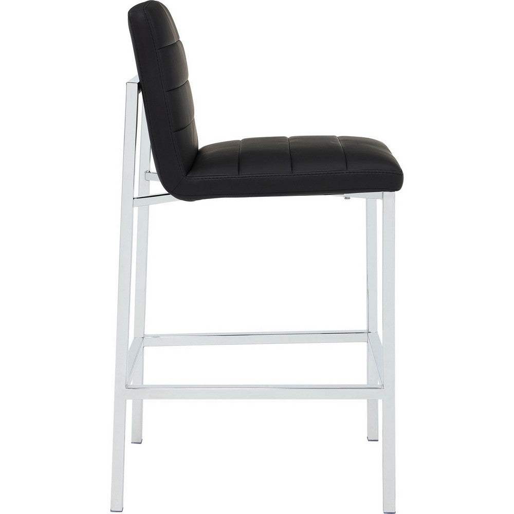 Eun Barstool Chair | Chrome Steel Legs | Channeled Black Faux Leather