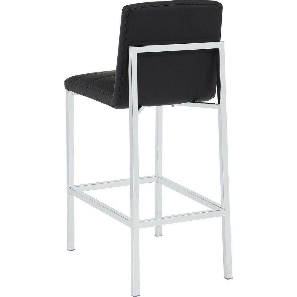 Eun Barstool Chair | Chrome Steel Legs | Channeled Black Faux Leather