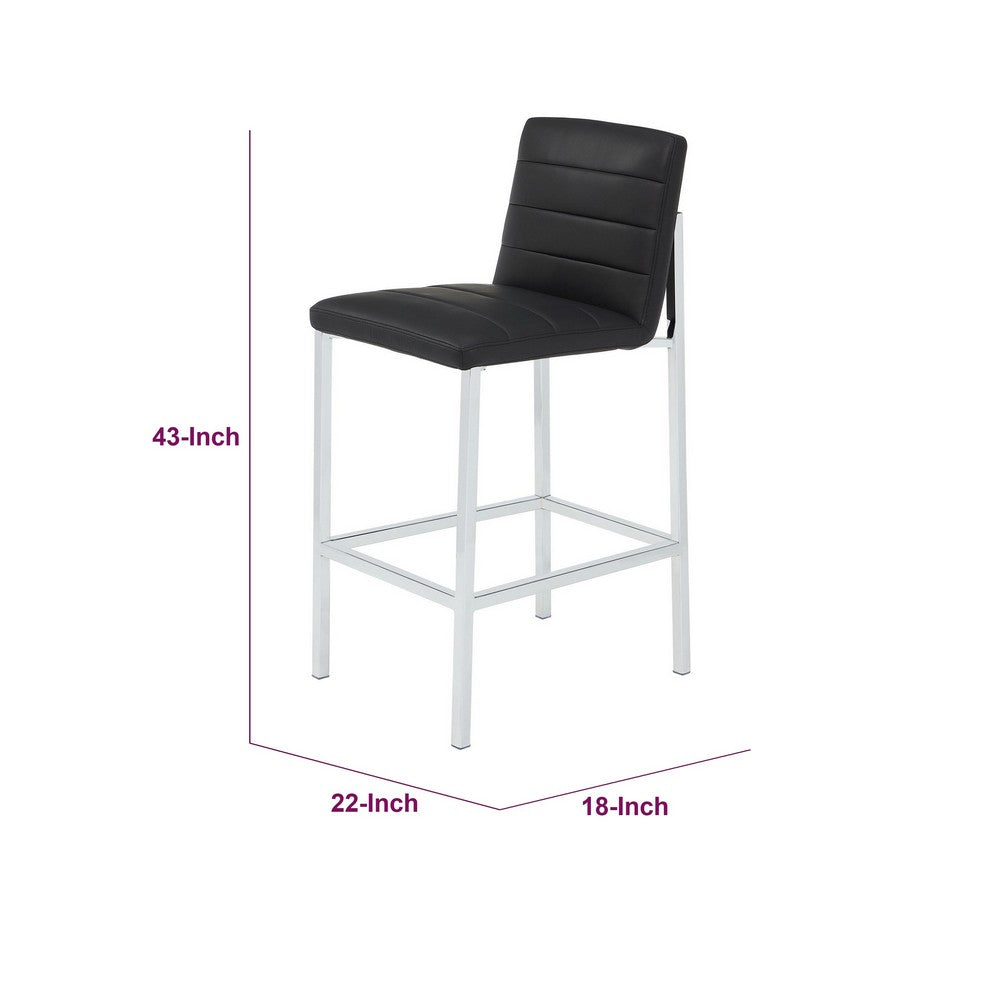 Eun Barstool Chair | Chrome Steel Legs | Channeled Black Faux Leather