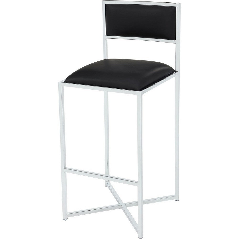 Eun Barstool Chair | X-Cross Base | Chrome Steel Frame | Black Faux Leather