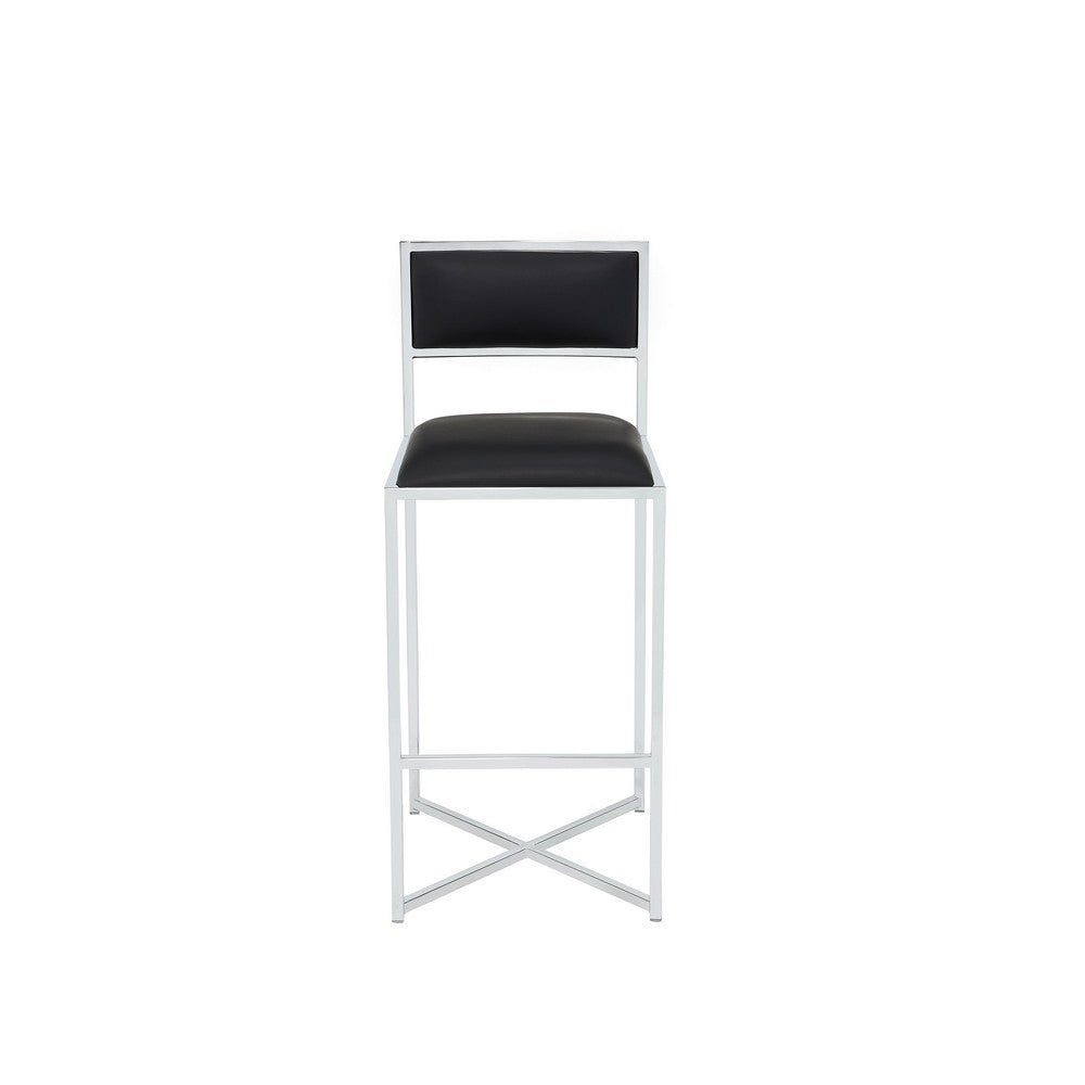 Eun Barstool Chair | X-Cross Base | Chrome Steel Frame | Black Faux Leather