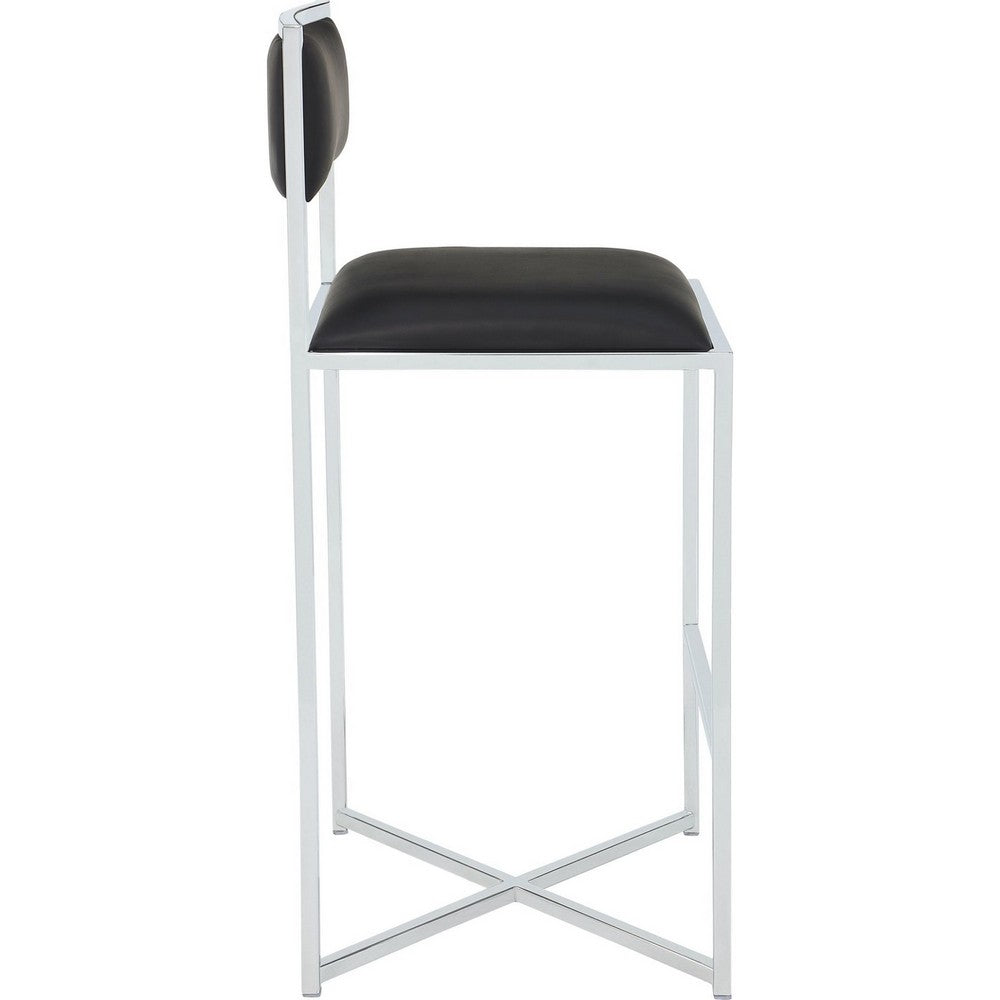 Eun Barstool Chair | X-Cross Base | Chrome Steel Frame | Black Faux Leather