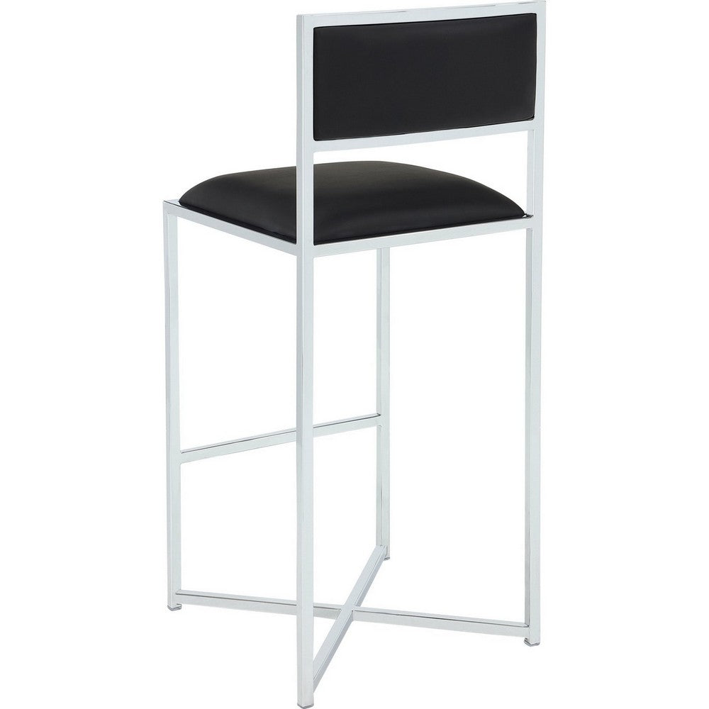 Eun Barstool Chair | X-Cross Base | Chrome Steel Frame | Black Faux Leather