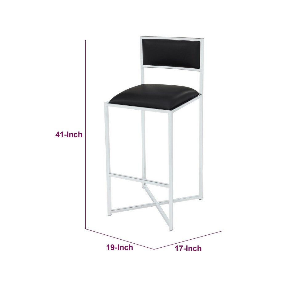 Eun Barstool Chair | X-Cross Base | Chrome Steel Frame | Black Faux Leather