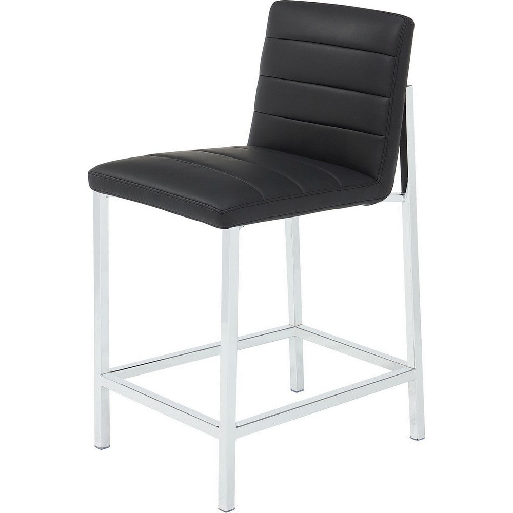 Eun Counter-Height Stool Chair with Chrome Steel Legs | Black Faux Leather