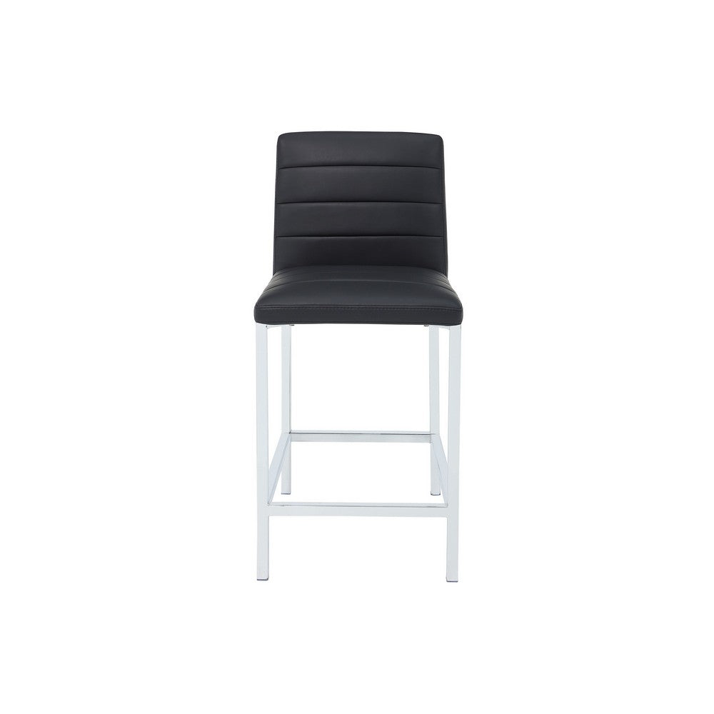 Eun Counter-Height Stool Chair with Chrome Steel Legs | Black Faux Leather