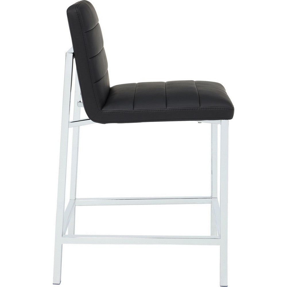 Eun Counter-Height Stool Chair with Chrome Steel Legs | Black Faux Leather