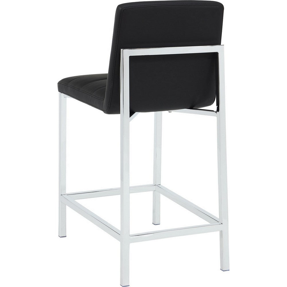 Eun Counter-Height Stool Chair with Chrome Steel Legs | Black Faux Leather