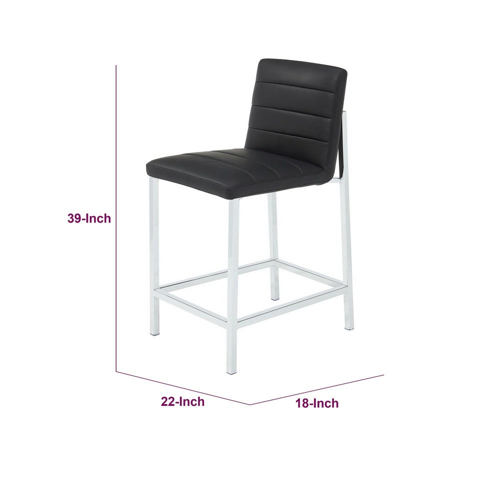 Eun Counter-Height Stool Chair with Chrome Steel Legs | Black Faux Leather