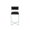Eun Counter-Height Stool Chair w X-Base | Chrome Steel | Black Faux Leather