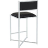 Eun Counter-Height Stool Chair w X-Base | Chrome Steel | Black Faux Leather