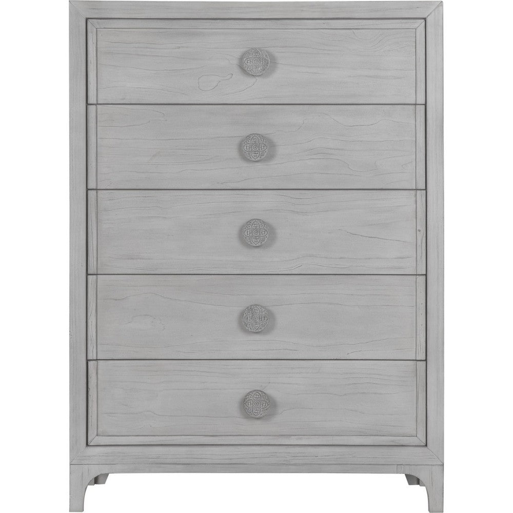 Atina Tall Dresser Chest | 5 Drawers | Curved Base | Washed White Wood