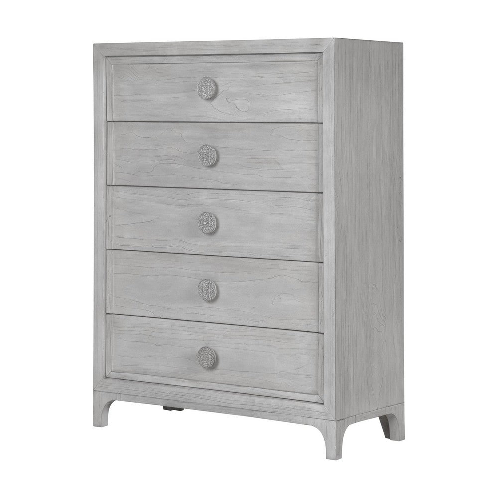 Atina Tall Dresser Chest | 5 Drawers | Curved Base | Washed White Wood
